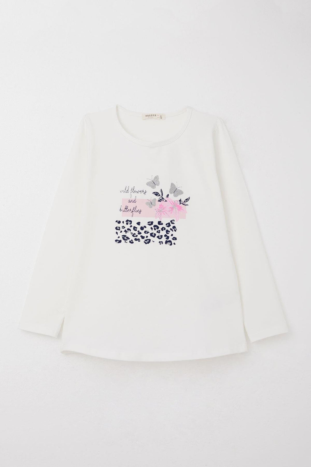 BRE Breeze Girl's Leggings Set Flower & Glitter Butterfly Printed 4-8 Years, White - Zapotlanejo