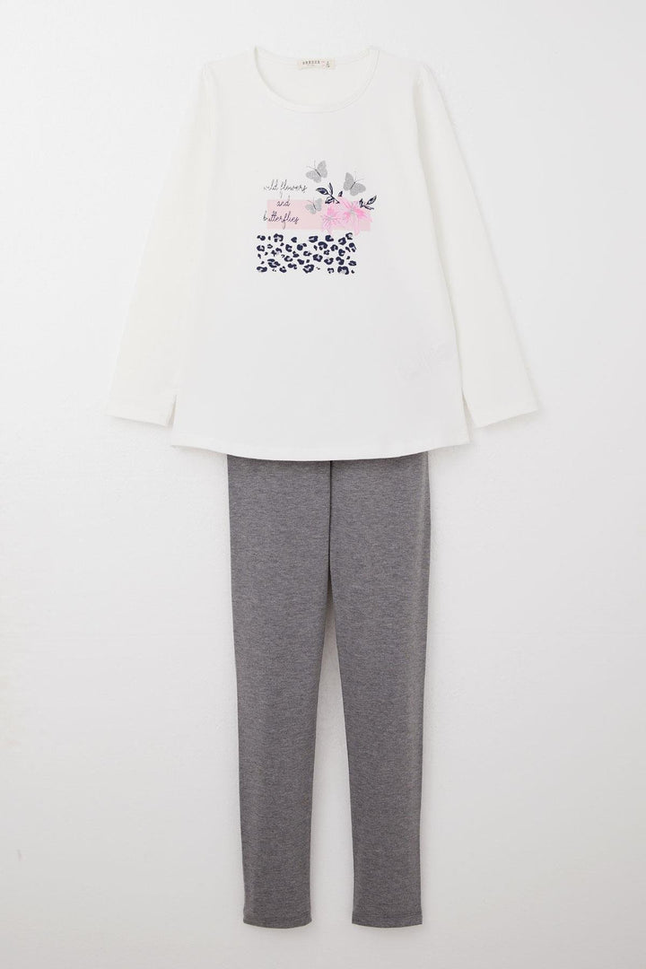 BRE Breeze Girl's Leggings Set Flower & Glitter Butterfly Printed 4-8 Years, White - Zapotlanejo