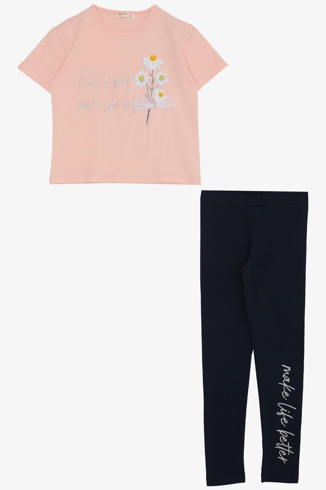 BRE Breeze Girl's Legging Set Flower & Text Printed with Bow, 50 Years, Pink - Merrillville