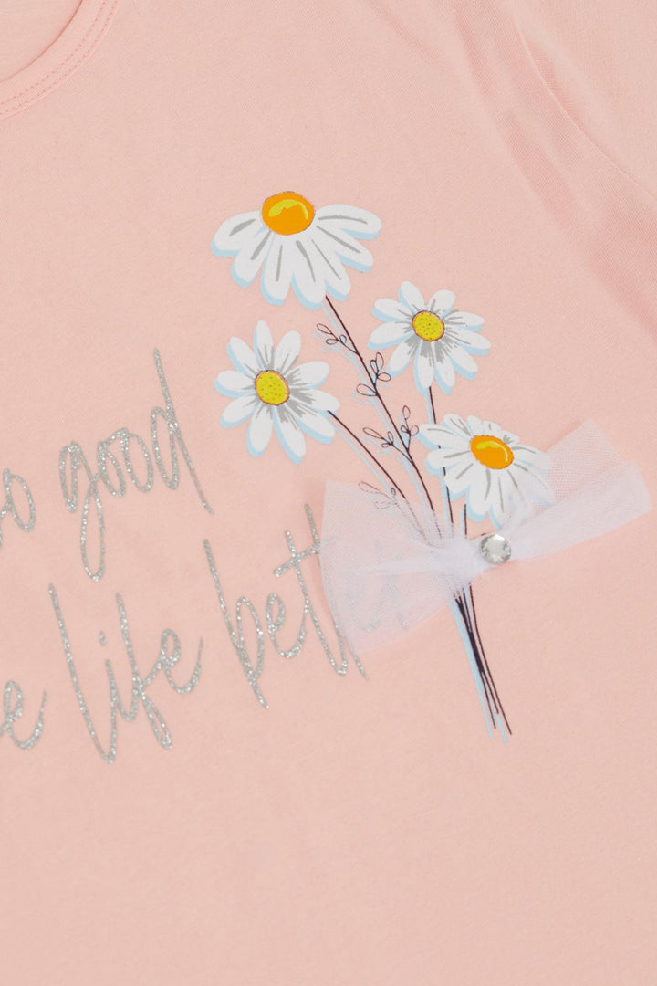 BRE Breeze Girl's Legging Set Flower & Text Printed with Bow, 50 Years, Pink - Merrillville