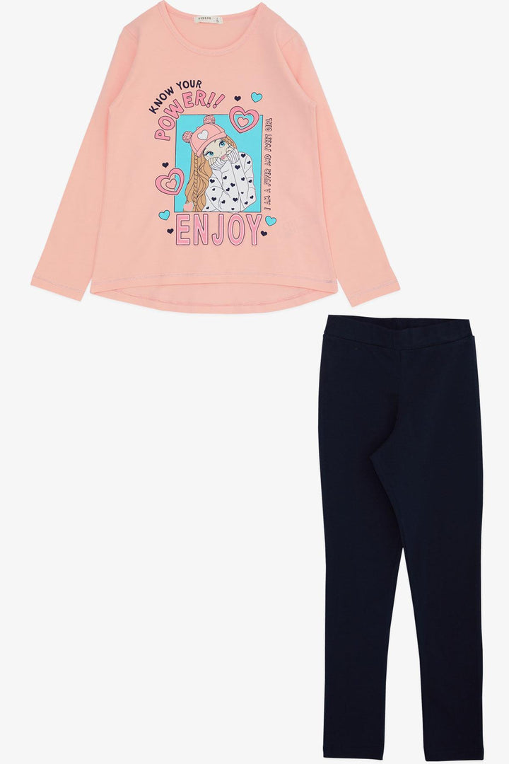 BRE Breeze Girl Child Leggings Set Strong Sweet Girl Printed 50 Years, Salmon - Whangarei