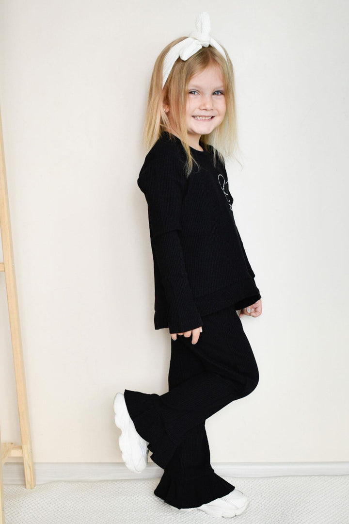 BRE Breeze Girl Child Leggings Set Spanish Pants Glitter Heart Printed 3-8 Years, Black - Town Country