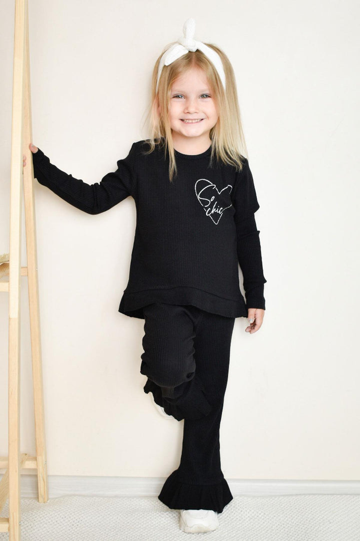 BRE Breeze Girl Child Leggings Set Spanish Pants Glitter Heart Printed 3-8 Years, Black - Town Country