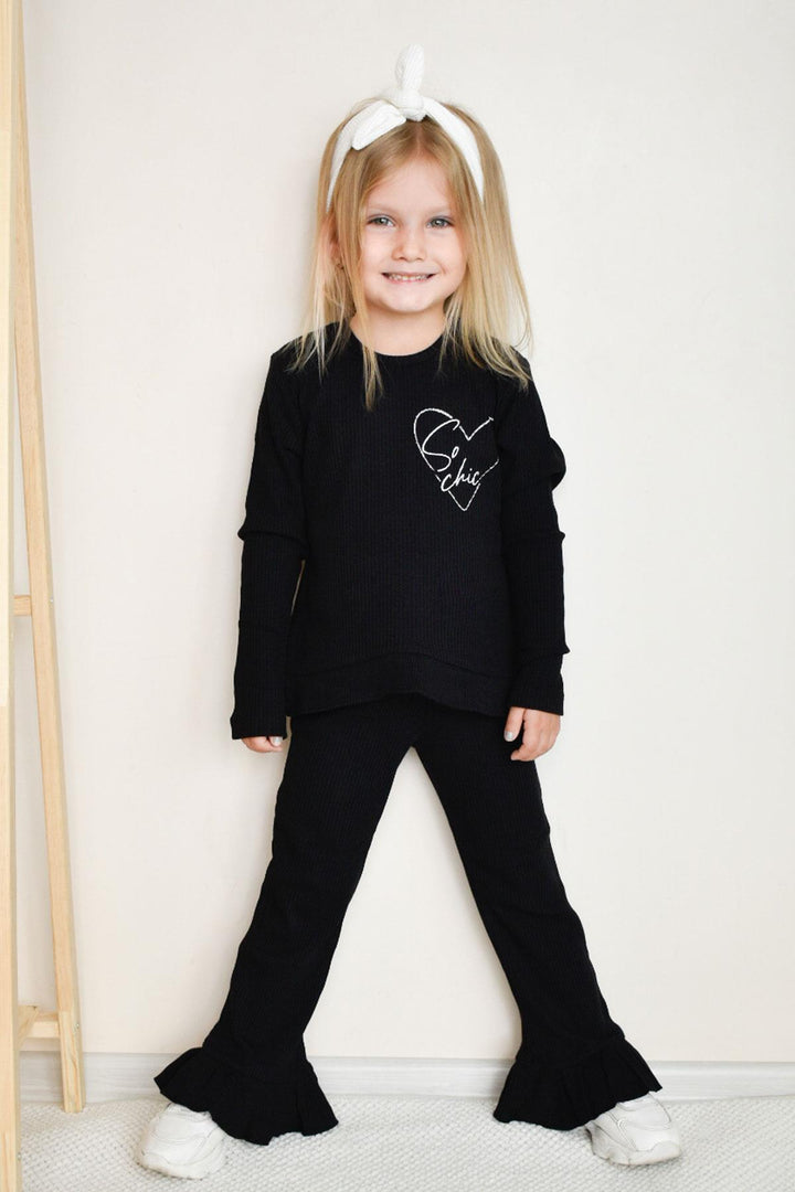 BRE Breeze Girl Child Leggings Set Spanish Pants Glitter Heart Printed 3-8 Years, Black - Town Country