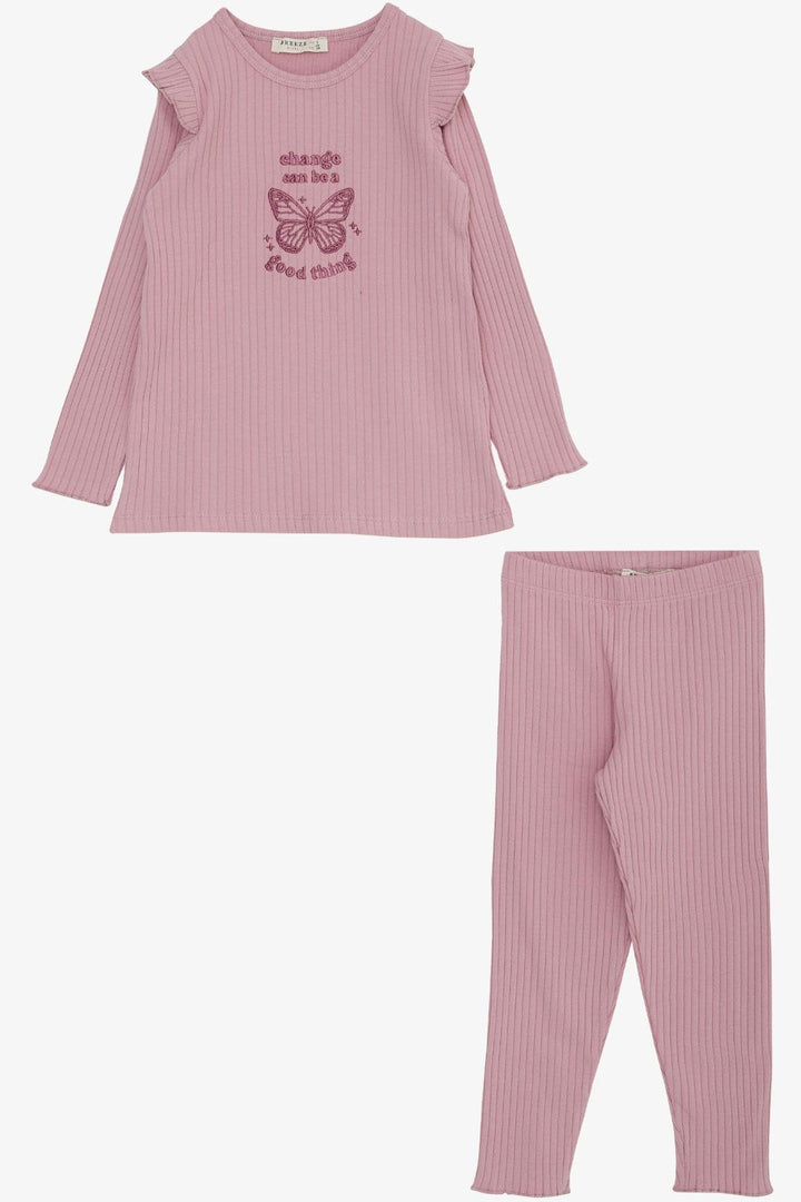 BRE Breeze Girl Child Leggings Set with Butterfly Embroidery and Printed Writing, 2-6 Years, Lilac - Hillsborough
