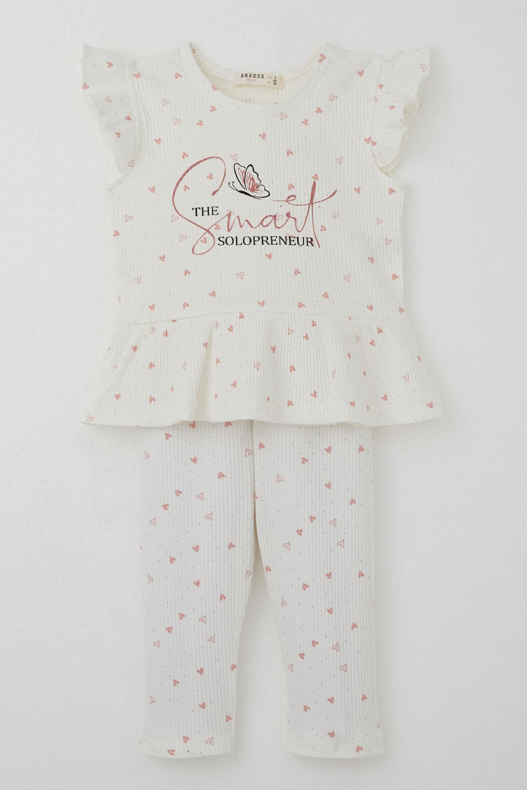 BRE Breeze Girl Child Legging Set with Tiny Heart Patterned Print Ruffled 2-6 Years, Ecru - Siracusa