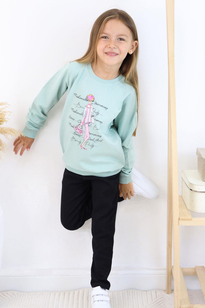 BRE Breeze Girl Child Leggings Set Fashion Themed Cool Girl Printed 50 Years, Mint Green - Vich