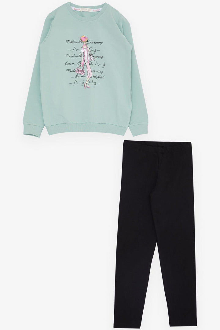 BRE Breeze Girl Child Leggings Set Fashion Themed Cool Girl Printed 50 Years, Mint Green - Vich