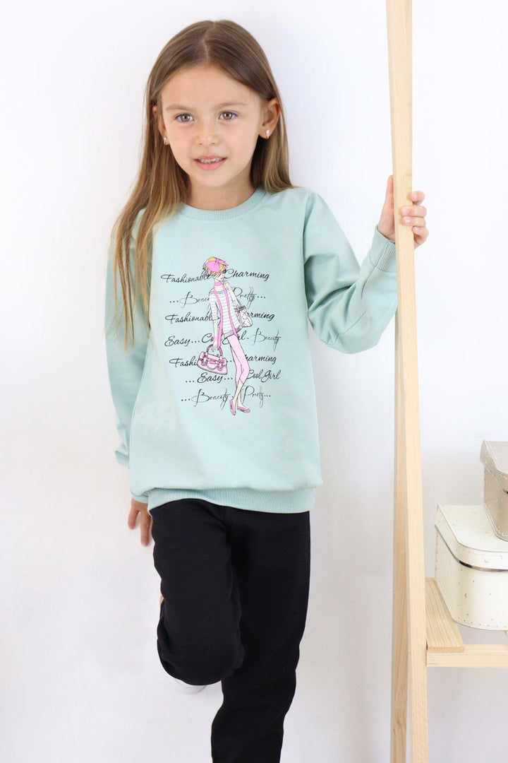 BRE Breeze Girl Child Leggings Set Fashion Themed Cool Girl Printed 50 Years, Mint Green - Vich