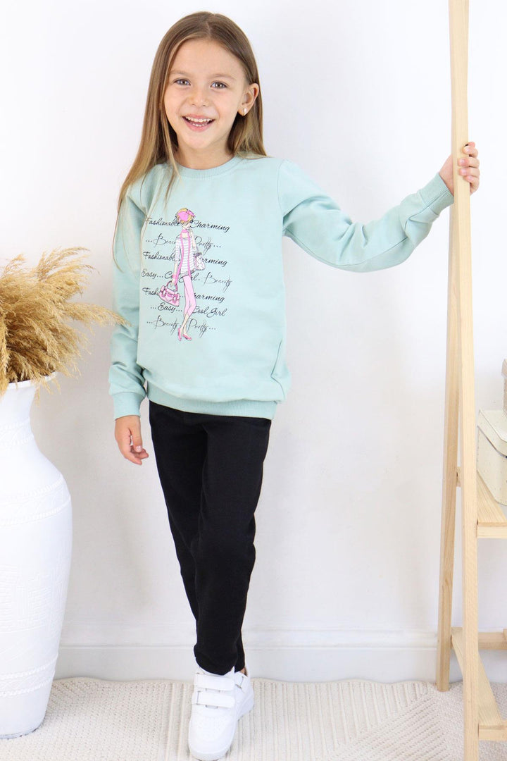 BRE Breeze Girl Child Leggings Set Fashion Themed Cool Girl Printed 50 Years, Mint Green - Vich