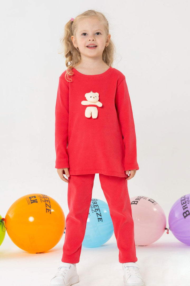 BRE Breeze Girl Child Leggings Set with Toy Bear Accessory, 2-6 Years, Pomegranate Blossom - Tenancingo