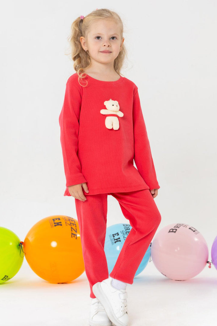 BRE Breeze Girl Child Leggings Set with Toy Bear Accessory, 2-6 Years, Pomegranate Blossom - Tenancingo