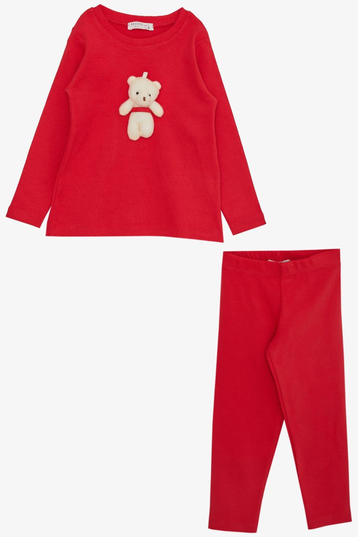 BRE Breeze Girl Child Leggings Set with Toy Bear Accessory, 2-6 Years, Pomegranate Blossom - Tenancingo
