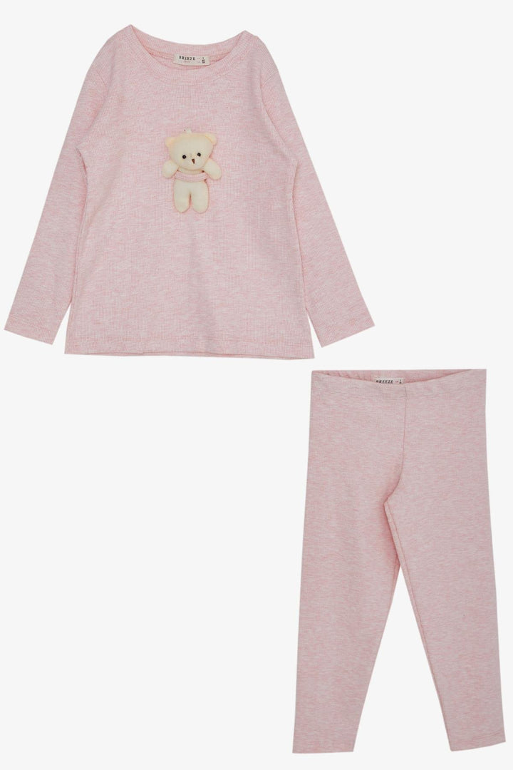 BRE Breeze Girl Child Leggings Set with Teddy Bear Accessory, 2-6 Years, Salmon Melange - Móstoles