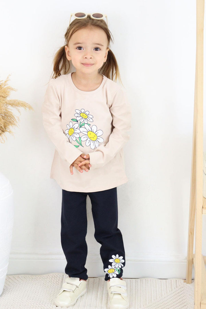 BRE Breeze Girl's Legging Set with Daisy Print, 1.5-5 Years, Beige - Santa Clara del Cobre