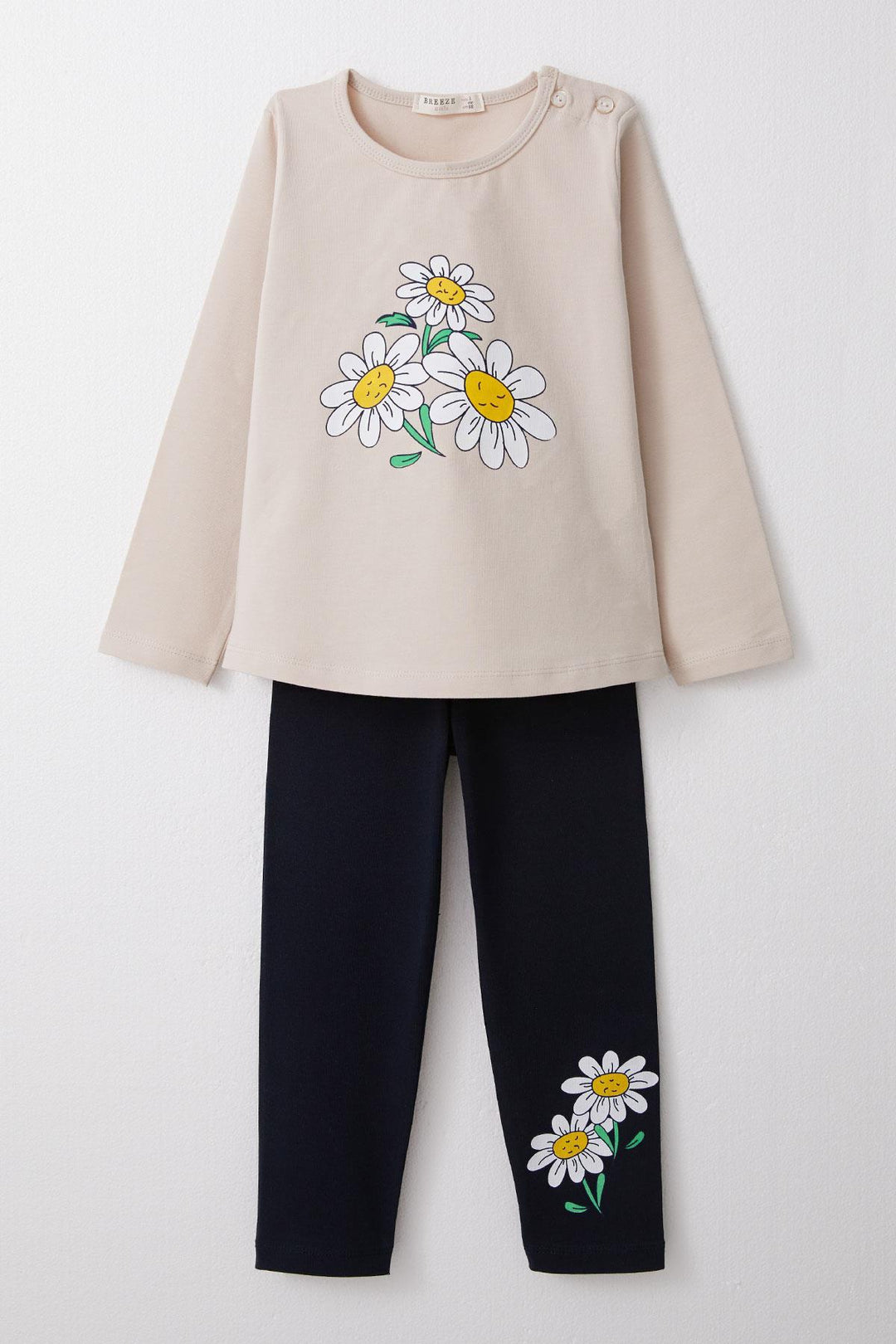 BRE Breeze Girl's Legging Set with Daisy Print, 1.5-5 Years, Beige - Santa Clara del Cobre