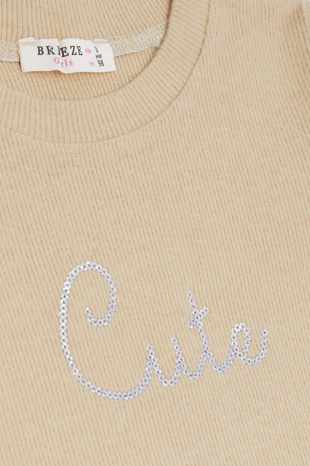 BRE Breeze Girl Child Leggings Set with Sequin Embroidered Writing, 1.5-5 Years, Beige - Hattiesburg