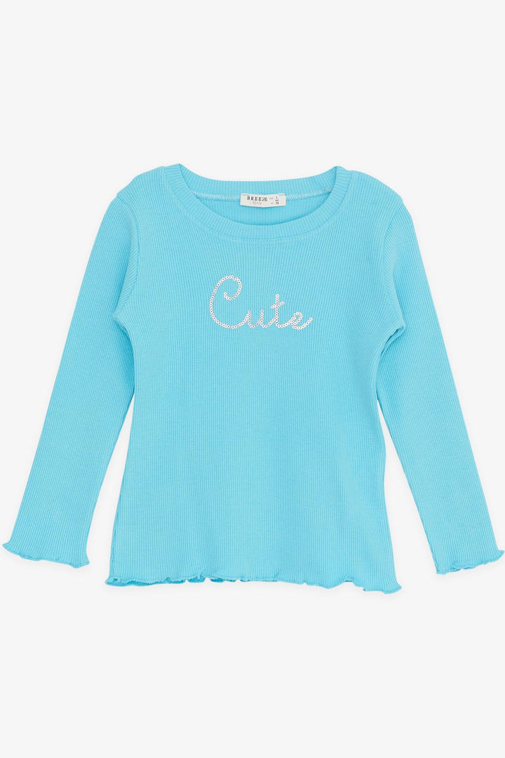 BRE Breeze Girl Child Leggings Set with Sequin Embroidered Writing, 1.5-5 Years, Turquoise - Berchem