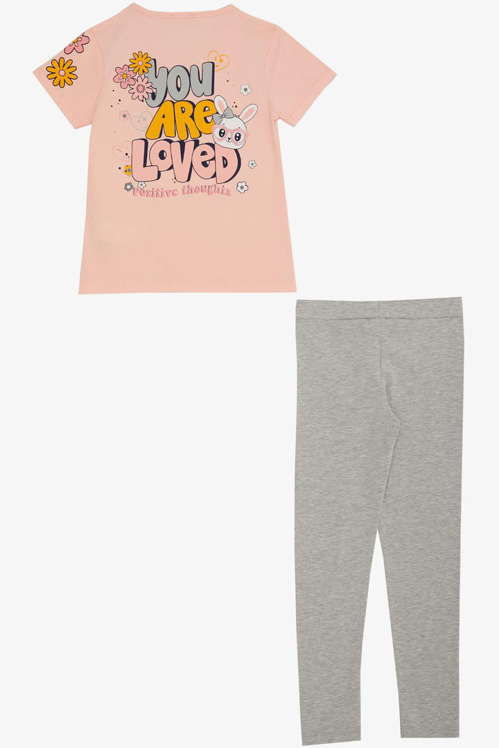 BRE Breeze Girl's Legging Set Love Themed Bunny Printed 4-8 Years, Salmon - Grove City
