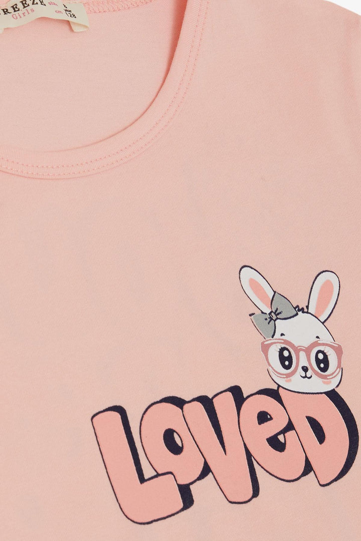 BRE Breeze Girl's Legging Set Love Themed Bunny Printed 4-8 Years, Salmon - Grove City