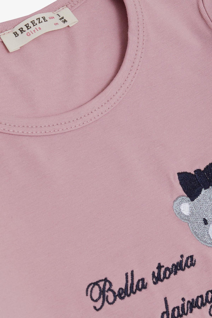 BRE Breeze Girl Child Leggings Set Cute Bear Embroidered Summer Printed 1-4 Years, Pink - Anaheim