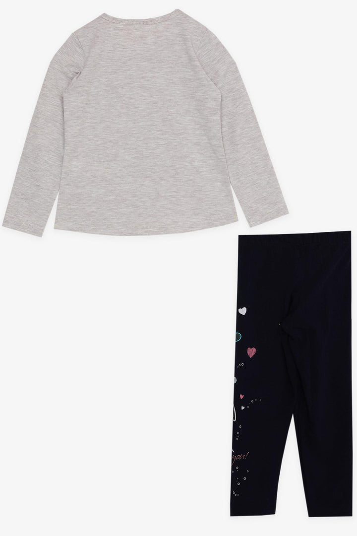 BRE Breeze Girl Child Leggings Set Cute Girl Printed Heart 2-6 Years, Beige Melange - Sittingbourne