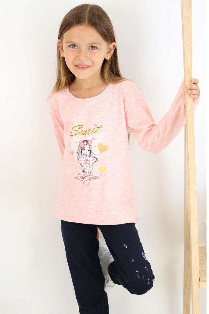 BRE Breeze Girl Child Leggings Set Cute Girl Printed Heart 2-6 Years, Salmon Melange - Gastonia