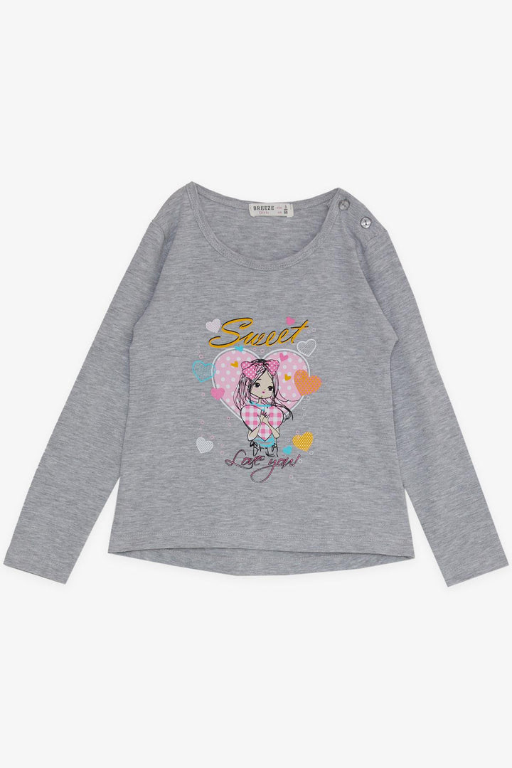 BRE Breeze Girl Child Leggings Set Cute Girl Printed Heart 2-6 Years, Grey Melange - Lynchburg