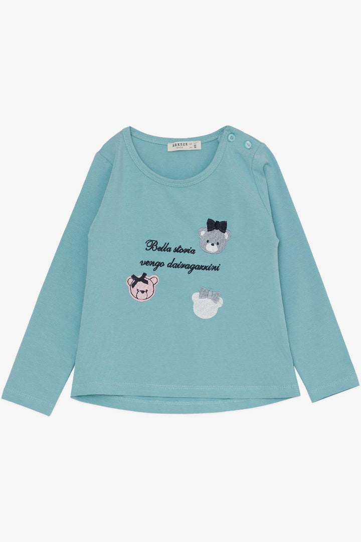 BRE Breeze Girl Child Leggings Set Cute Bear Embroidered Summer Printed 1-4 Years, Aqua Green - Kalinkavichy