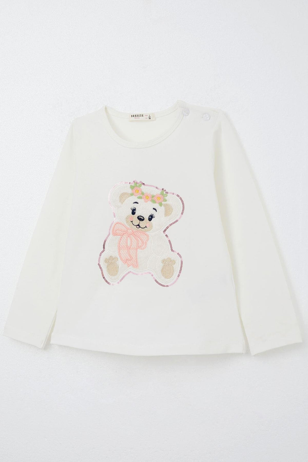 BRE Breeze Girl Child Leggings Set Cute Bear Embroidered Sequined 1.5-5 Years, Ecru - Medicine Hat