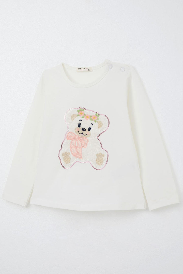 BRE Breeze Girl Child Leggings Set Cute Bear Embroidered Sequined 1.5-5 Years, Ecru - Medicine Hat