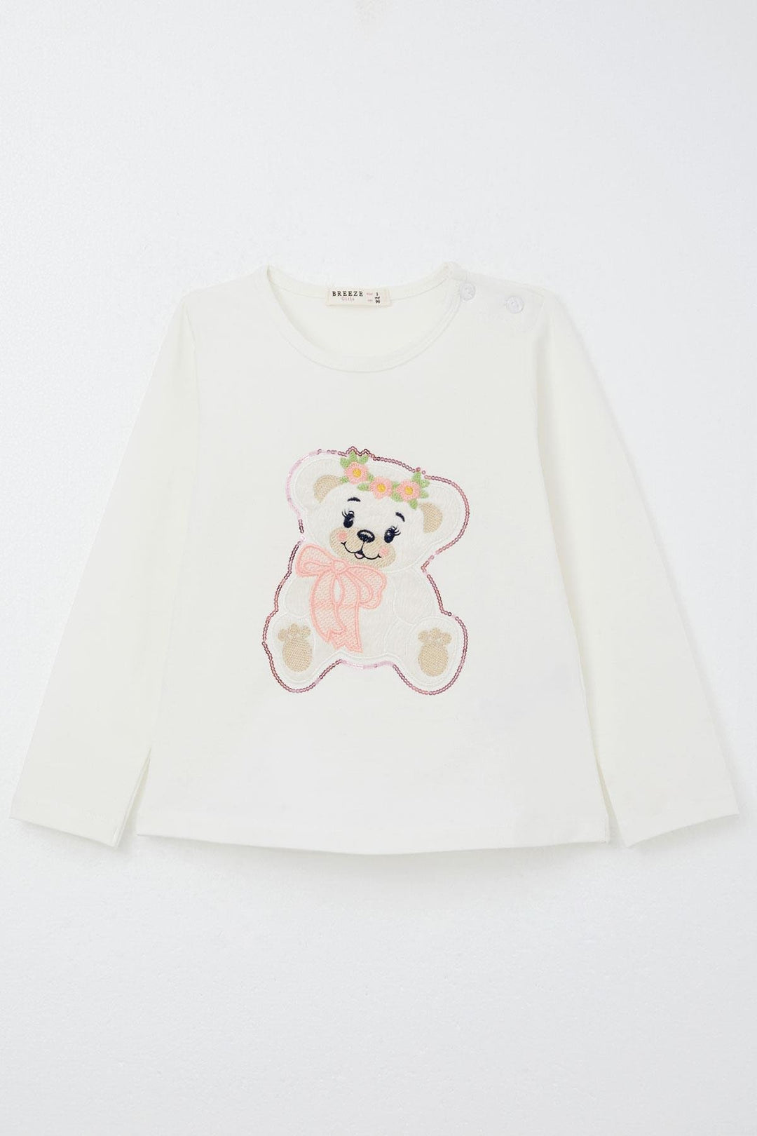 BRE Breeze Girl Child Leggings Set Cute Bear Embroidered Sequined 1.5-5 Years, Ecru - Medicine Hat