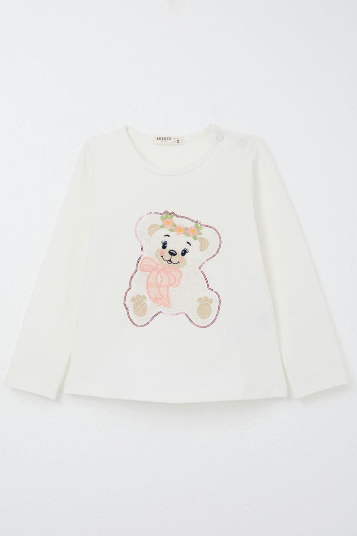 BRE Breeze Girl Child Leggings Set Cute Bear Embroidered Sequined 1.5-5 Years, Ecru - Medicine Hat