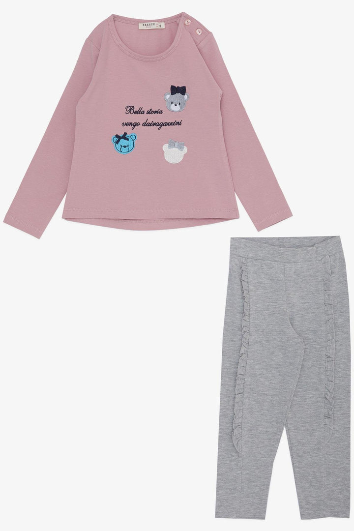 BRE Breeze Girl Child Leggings Set Cute Bear Embroidered Summer Printed 1-4 Years, Pink - Anaheim