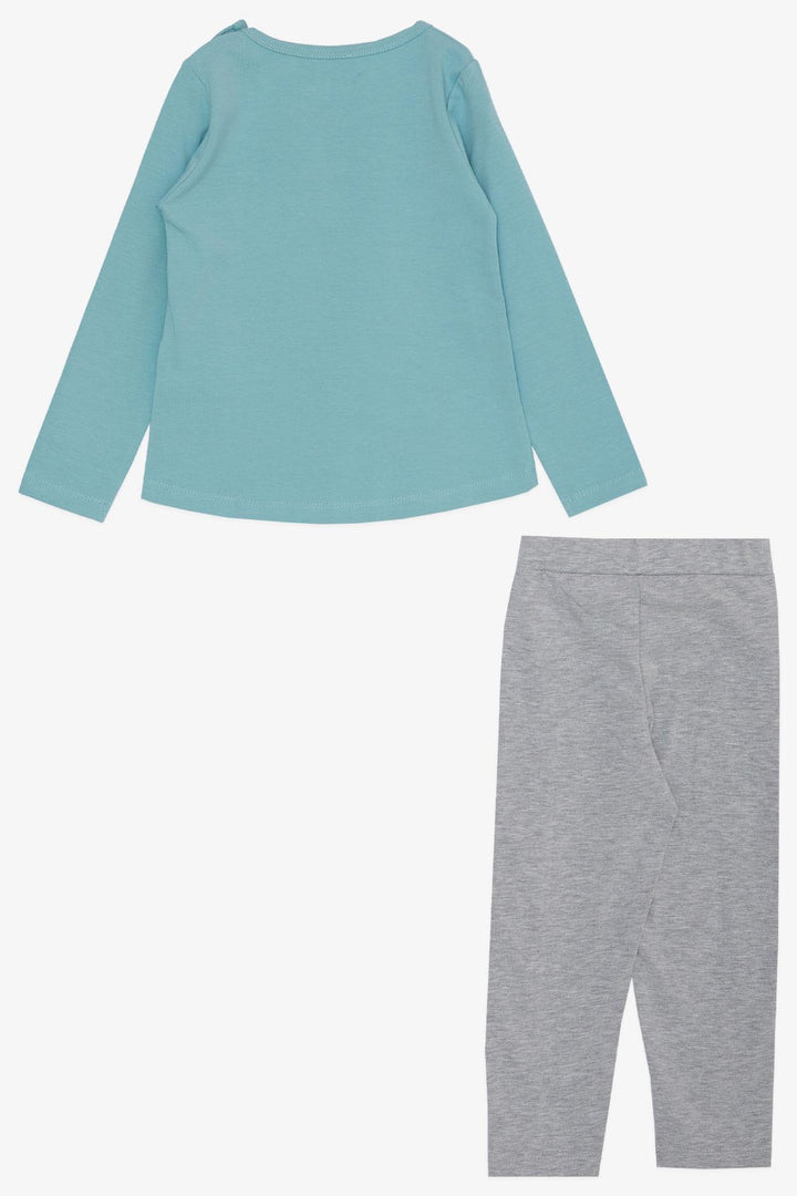 BRE Breeze Girl Child Leggings Set Cute Bear Embroidered Summer Printed 1-4 Years, Aqua Green - Kalinkavichy