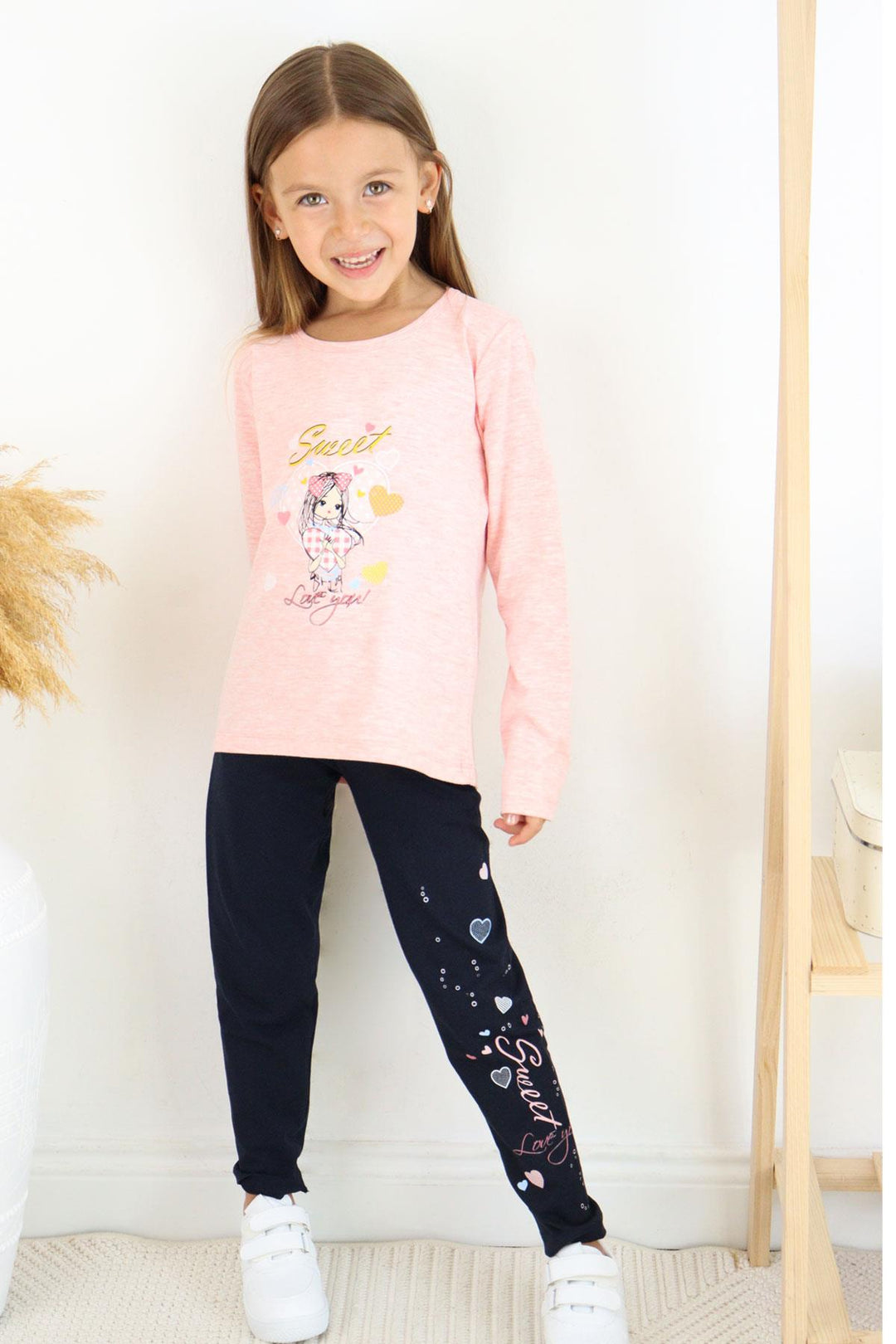 BRE Breeze Girl Child Leggings Set Cute Girl Printed Heart 2-6 Years, Salmon Melange - Gastonia