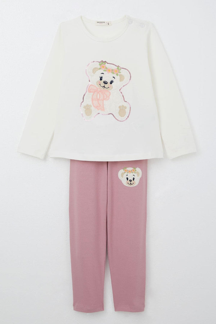 BRE Breeze Girl Child Leggings Set Cute Bear Embroidered Sequined 1.5-5 Years, Ecru - Medicine Hat