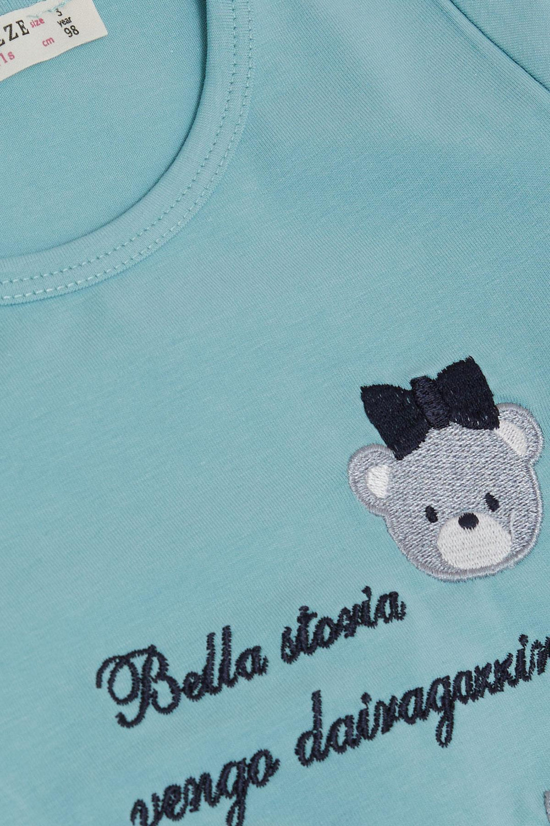 BRE Breeze Girl Child Leggings Set Cute Bear Embroidered Summer Printed 1-4 Years, Aqua Green - Kalinkavichy