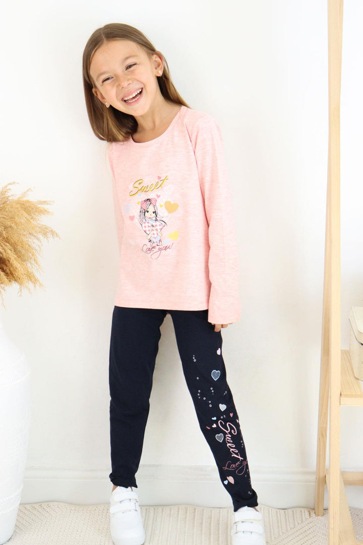 BRE Breeze Girl Child Leggings Set Cute Girl Printed Heart 2-6 Years, Salmon Melange - Gastonia