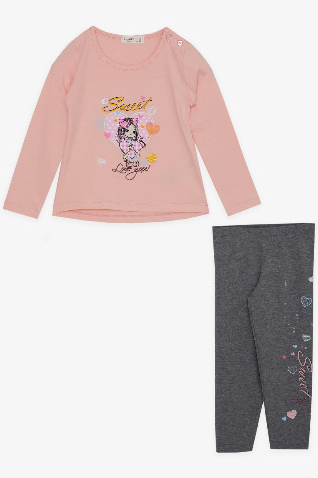 BRE Breeze Girl Child Leggings Set Cute Girl Printed Heart 2-6 Years, Pink - Unna