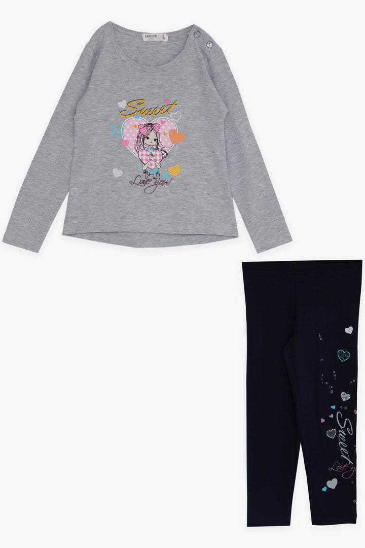 BRE Breeze Girl Child Leggings Set Cute Girl Printed Heart 2-6 Years, Grey Melange - Lynchburg