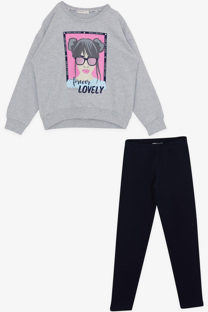 BRE Breeze Girl Child Leggings Set with Glitter Glasses Printed Girl 72 Years, Grey Melange - Garden Grove
