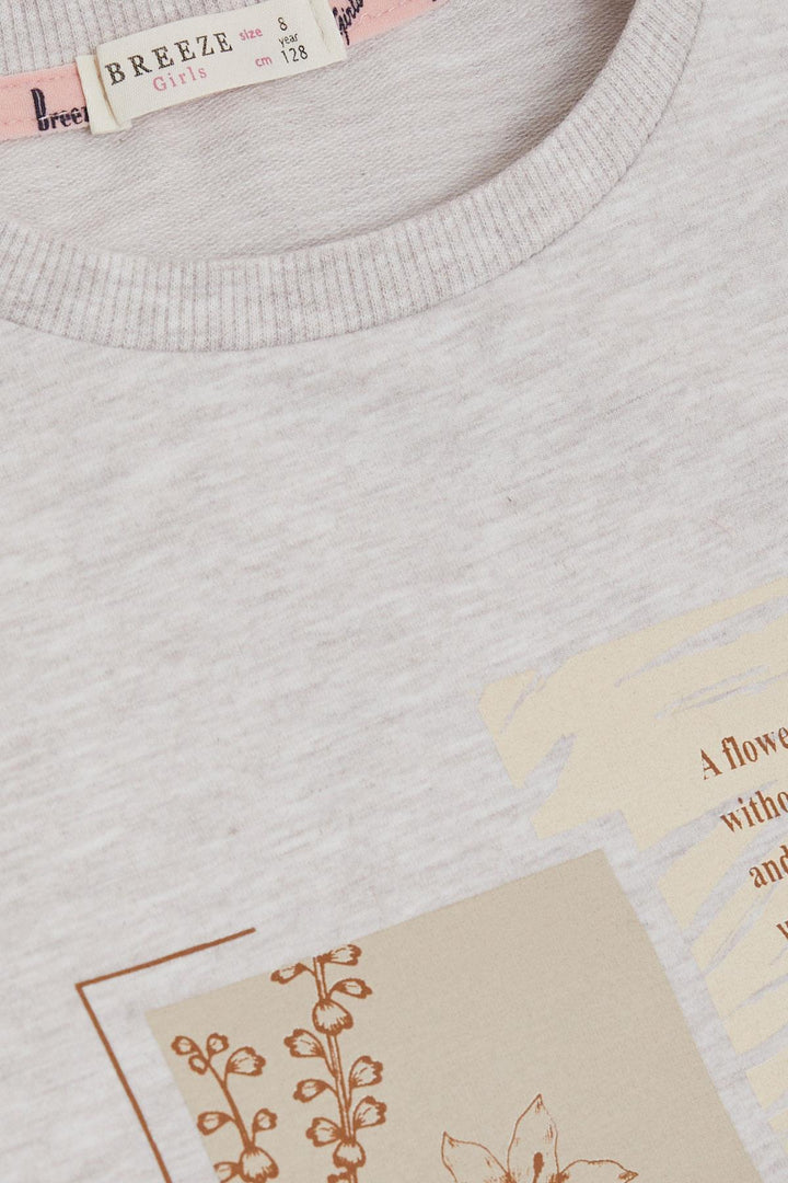 BRE Breeze Girl Child Leggings Set Slogan Themed Flower Printed 50 Years, Beige Melange - Pompano Beach