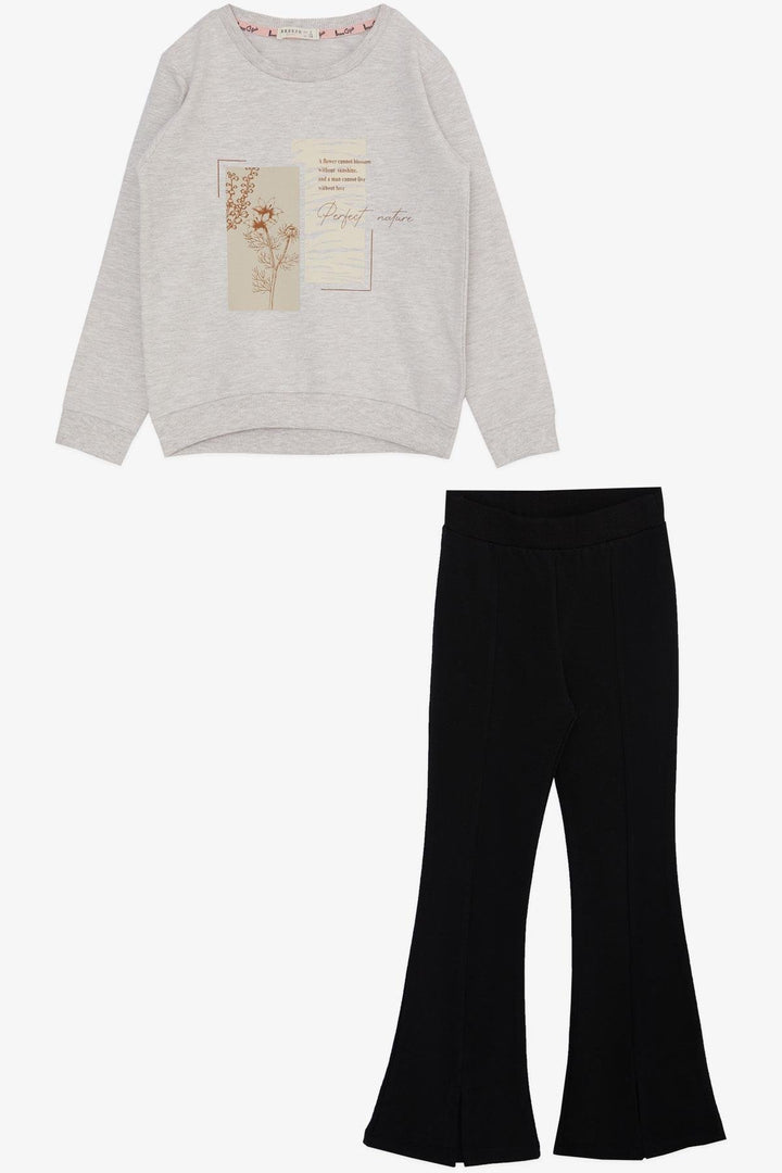 BRE Breeze Girl Child Leggings Set Slogan Themed Flower Printed 50 Years, Beige Melange - Pompano Beach