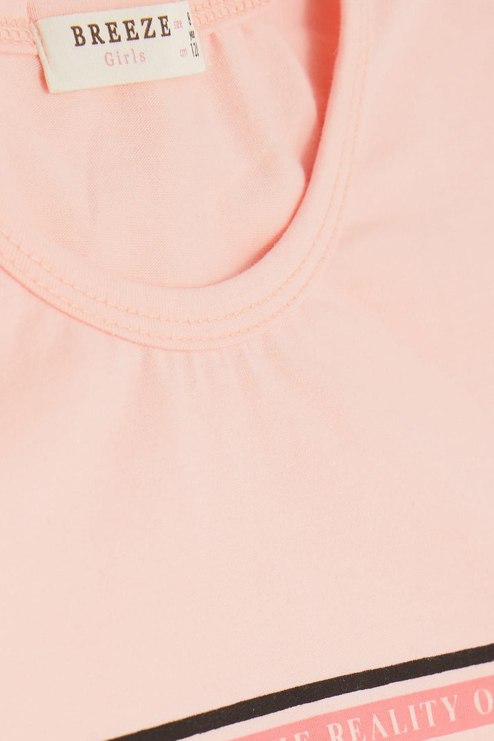 BRE Breeze Girl's Legging Set with Stone Printed Summer Writing, 50 Years, Salmon - Kovel