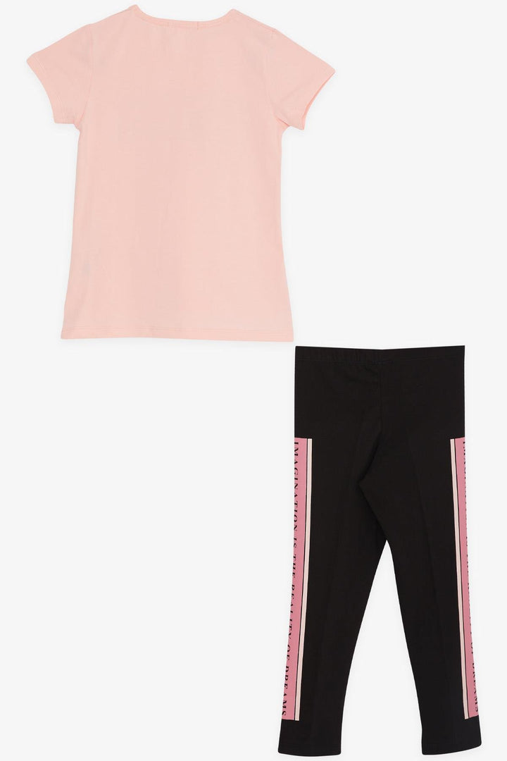 BRE Breeze Girl's Legging Set with Stone Printed Summer Writing, 50 Years, Salmon - Kovel