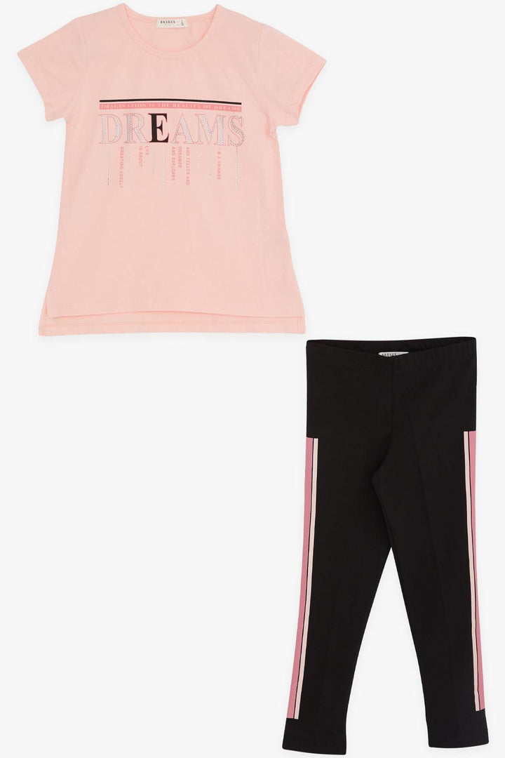 BRE Breeze Girl's Legging Set with Stone Printed Summer Writing, 50 Years, Salmon - Kovel