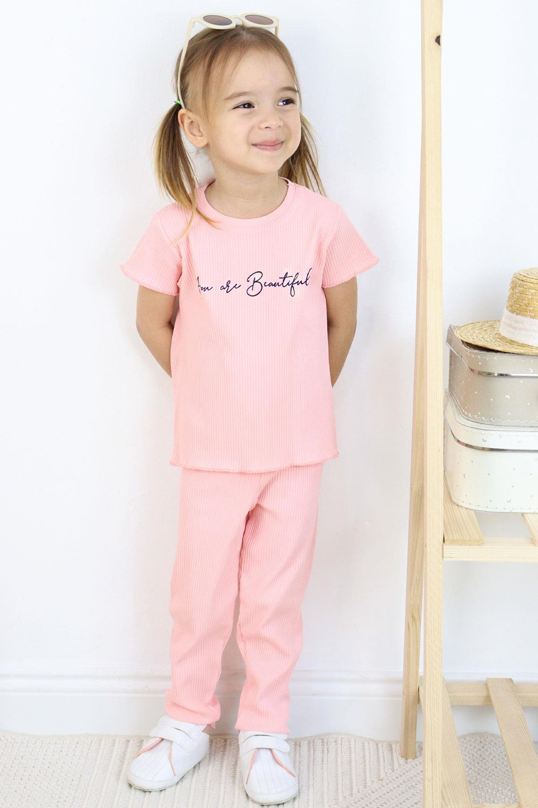 BRE Breeze Girl Child Leggings Set Printed with Summer Writing, 1.5-5 Years, Pink - Beringen