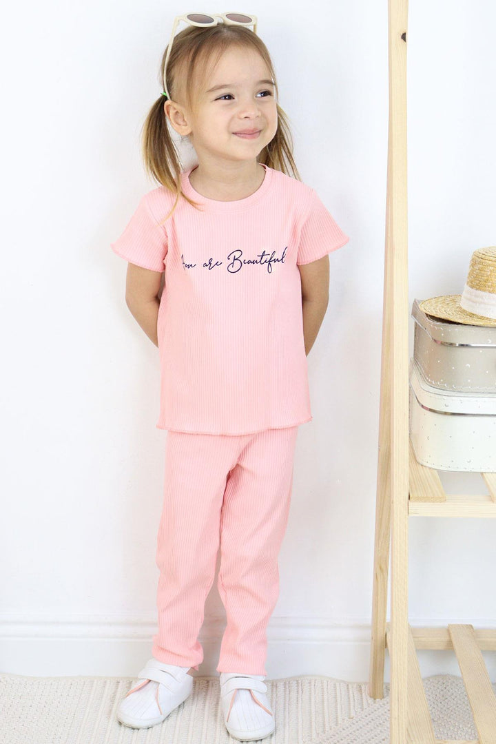 BRE Breeze Girl Child Leggings Set Printed with Summer Writing, 1.5-5 Years, Pink - Beringen