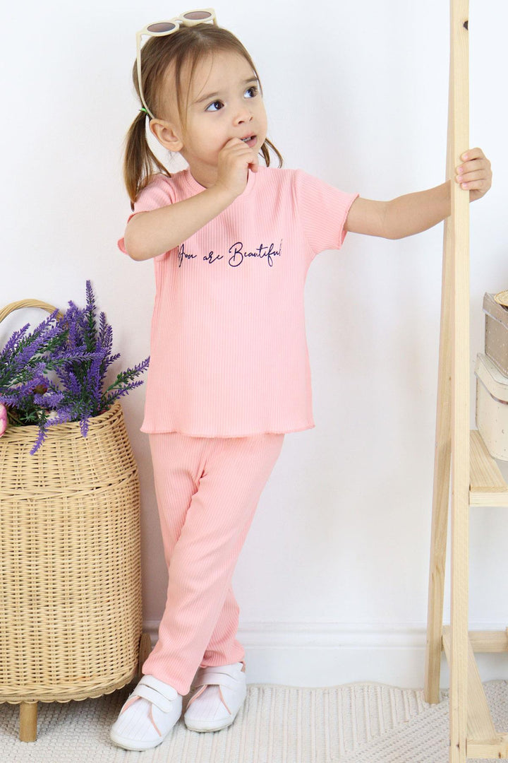 BRE Breeze Girl Child Leggings Set Printed with Summer Writing, 1.5-5 Years, Pink - Beringen